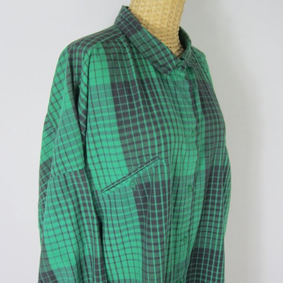 Vtg Diane Von Furstenberg Women 22W Plus Green Black Plaid LS Shirt Blouse Top - Picture 5 of 12